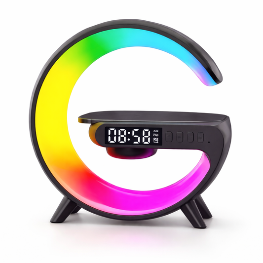 Trådlös Laddstation med RGB-ljus & Klocka – 15W Snabbladdning