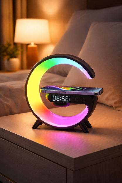 Trådlös Laddstation med RGB-ljus & Klocka – 15W Snabbladdning