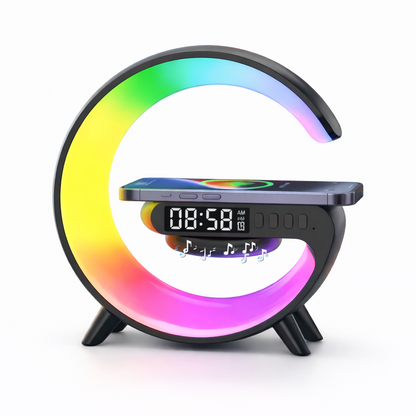 Trådlös Laddstation med RGB-ljus & Klocka – 15W Snabbladdning