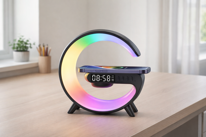 Trådlös Laddstation med RGB-ljus & Klocka – 15W Snabbladdning