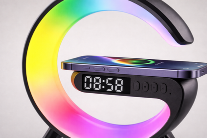 Trådlös Laddstation med RGB-ljus & Klocka – 15W Snabbladdning